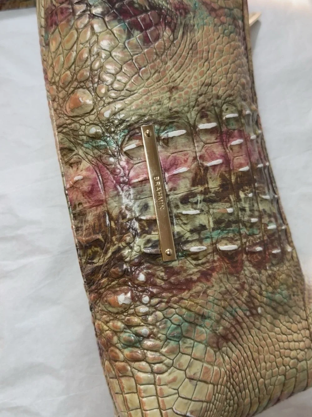 Brahmin Metallic Croc-Embossed Multicolor Wristlet - Gold, Green, Pink